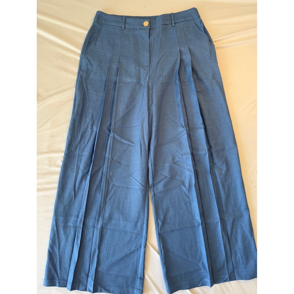 Commense Blue Wide Leg Pleated Trousers High Waisted XL New